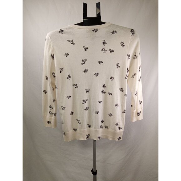 Loft Outlet Women's Cream Black Bumble Bee Cardigan 100% Cotton Size Medium - Picture 4 of 7